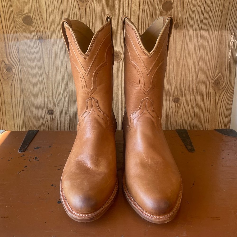 TECOVAS Men's JAKE Caramel Bovine Rubber Sole Roper Cowboy Boots Size 13 EE